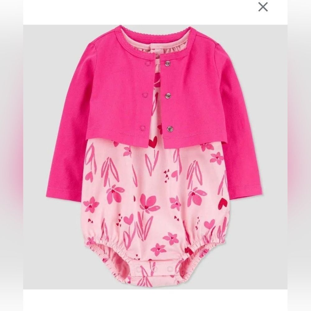 Nwt Girls Carter's Just One You Valentine 2pc Hearts Bubble Romper & Cardigan